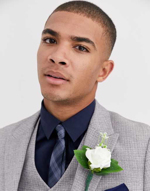 ASOS DESIGN wedding skinny suit jacket in crosshatch in grey, 3 of 4