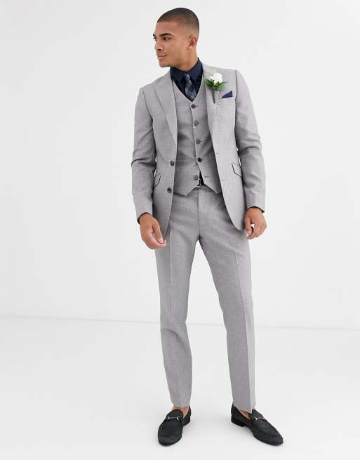 ASOS DESIGN wedding skinny suit jacket in crosshatch in grey, 4 of 4