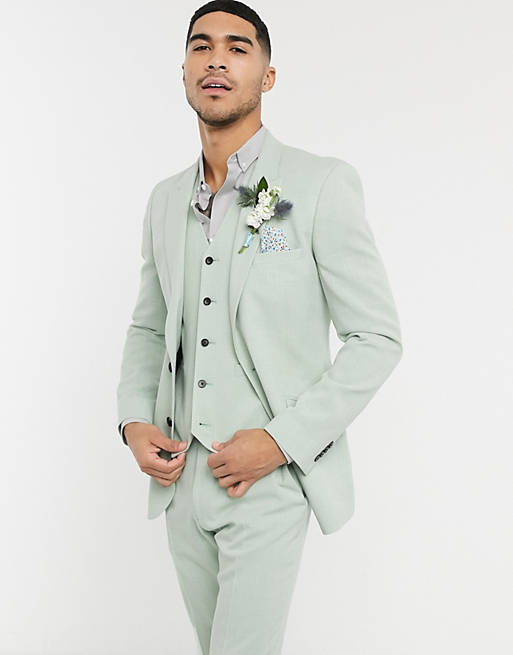  wedding skinny suit jacket in crosshatch in mint green 