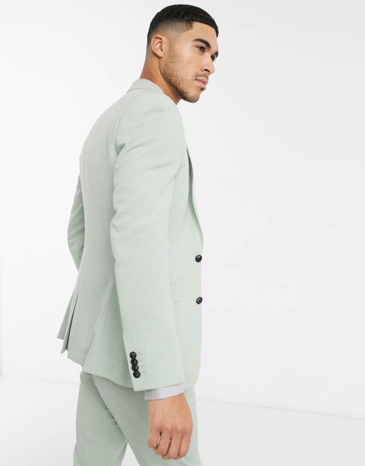 ASOS DESIGN wedding super skinny suit jacket in stretch cotton linen in  mint green