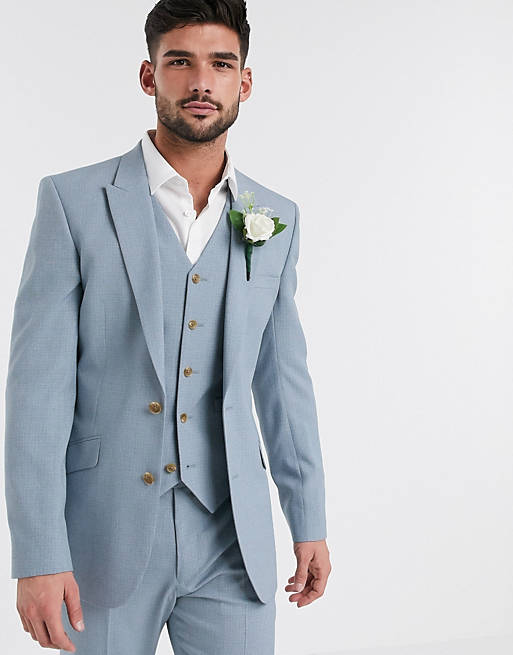 ASOS DESIGN wedding skinny suit jacket in crosshatch in soft blue