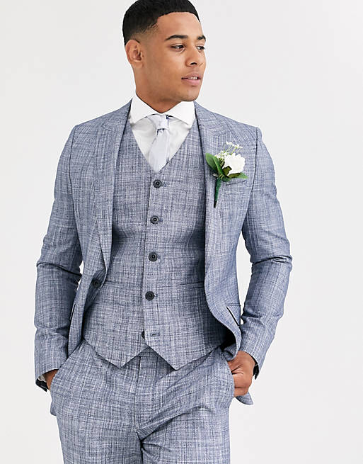 ASOS DESIGN wedding skinny suit jacket in dark blue crosshatch