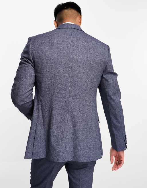 Navy Blue Slim Fit Men Suit Micro Textured Weave 2 Button Notch