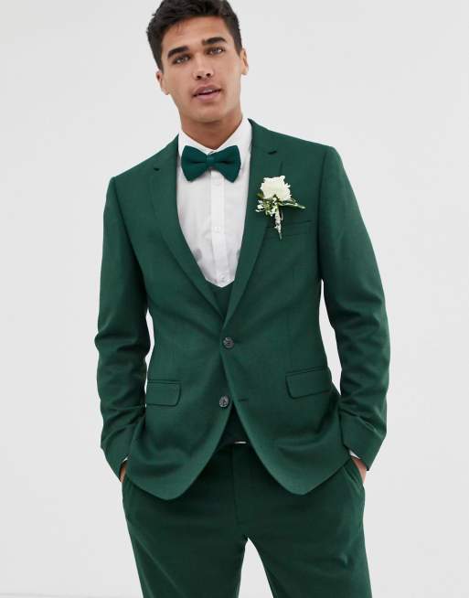 ASOS DESIGN wedding skinny suit jacket in forest green micro texture