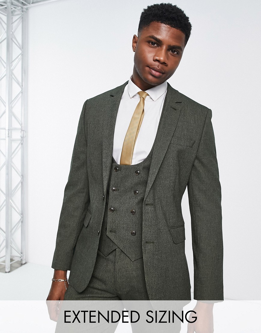 ASOS DESIGN wedding skinny suit jacket in forest green micro texture