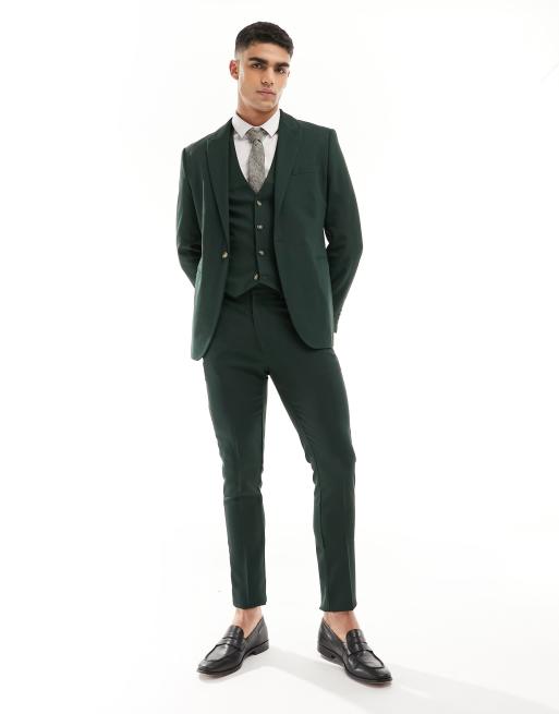 ASOS DESIGN wedding skinny suit jacket in forest green microtexture ASOS