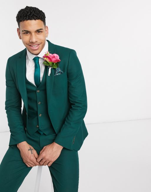 ASOS DESIGN wedding skinny suit jacket in forest green ASOS