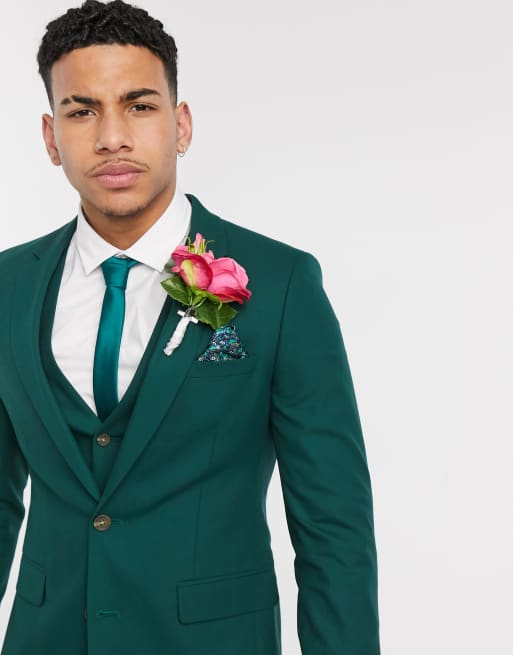 ASOS DESIGN wedding skinny suit jacket in forest green | ASOS
