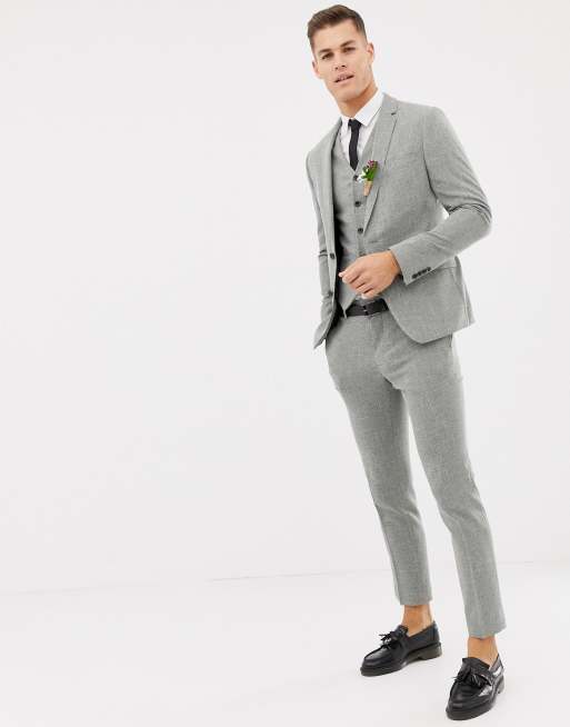 ASOS DESIGN wedding skinny suit jacket in gray cross hatch ASOS