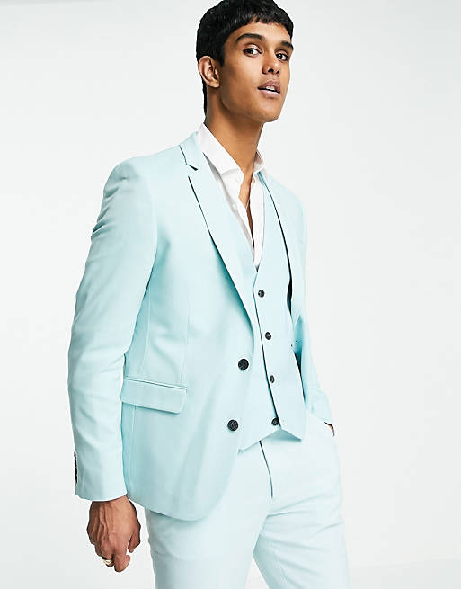 ASOS DESIGN wedding skinny suit jacket in ice blue
