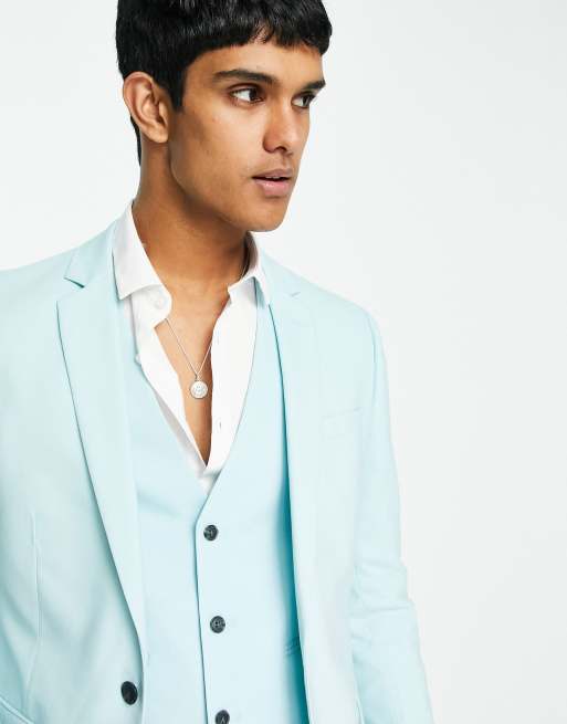 ASOS DESIGN wedding skinny suit jacket in ice blue, 3 of 4