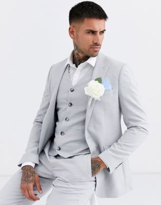 ASOS DESIGN wedding skinny suit jacket in ice gray micro texture | ASOS