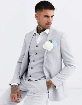 ASOS DESIGN wedding skinny suit jacket in ice grey micro texture