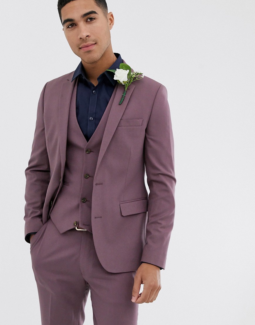 ASOS DESIGN wedding skinny suit jacket in lavender-Purple