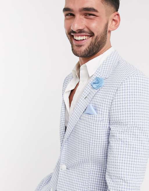 Light blue clearance checkered blazer