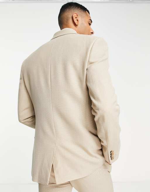 ASOS DESIGN wedding skinny suit jacket in linen mix in micro