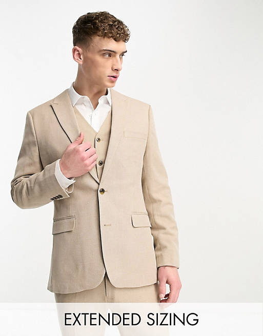 ASOS DESIGN Wedding skinny suit jacket in linen mix in micro texture in ...