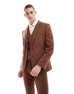 ASOS DESIGN wedding skinny suit jacket in brown