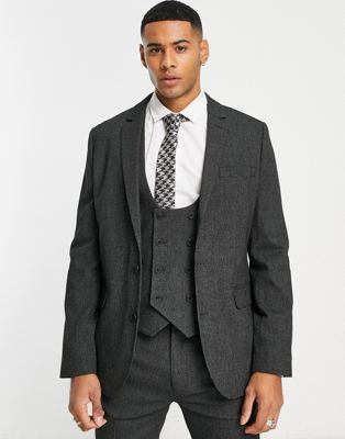 ASOS DESIGN wedding skinny suit jacket in micro texture in black - ASOS Price Checker