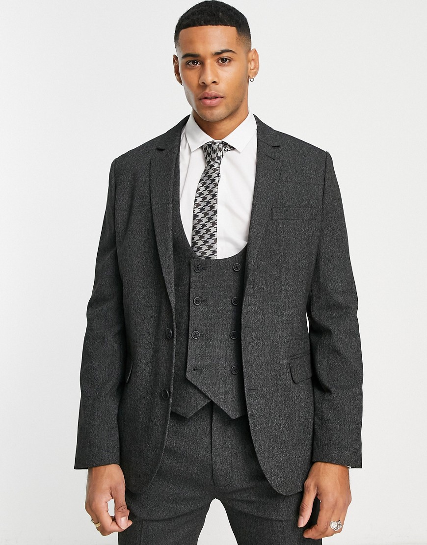 ASOS DESIGN wedding skinny suit jacket in micro texture in black