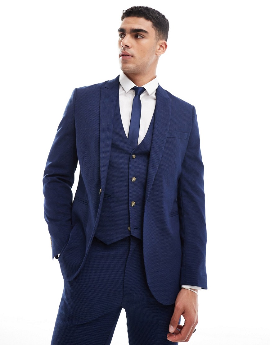 ASOS DESIGN wedding skinny suit jacket in micro texture in blue