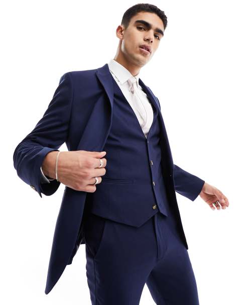 ASOS DESIGN wedding skinny suit jacket in navy microtexture - view 1