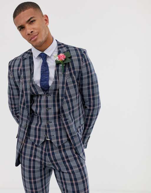 ASOS DESIGN wedding skinny suit in navy plaid check, 2 of 4