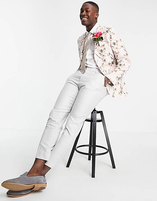 ASOS DESIGN wedding skinny suit jacket in neutral floral print