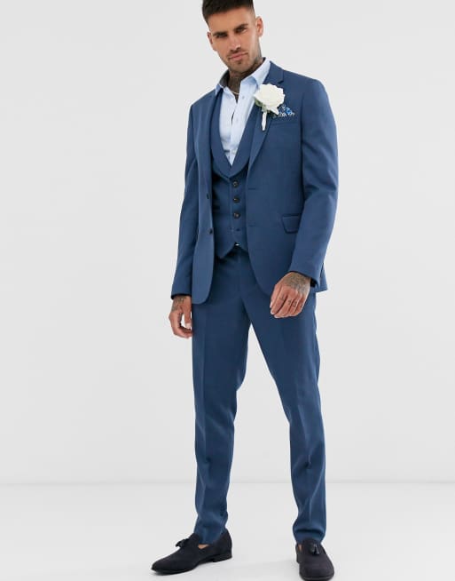 ASOS DESIGN wedding skinny suit jacket in petrol blue twill