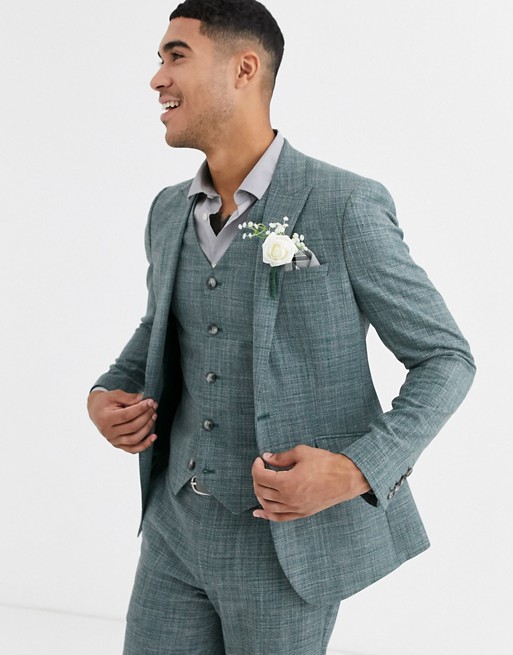 ASOS DESIGN wedding skinny suit jacket in pine green crosshatch | ASOS