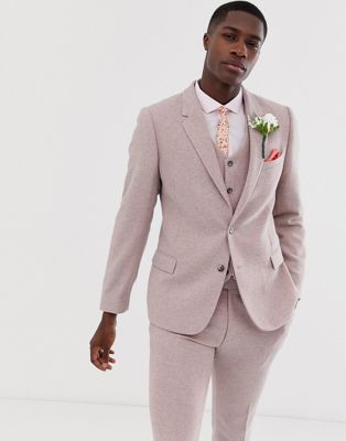 ASOS DESIGN wedding skinny suit jacket in pink herringbone | ASOS