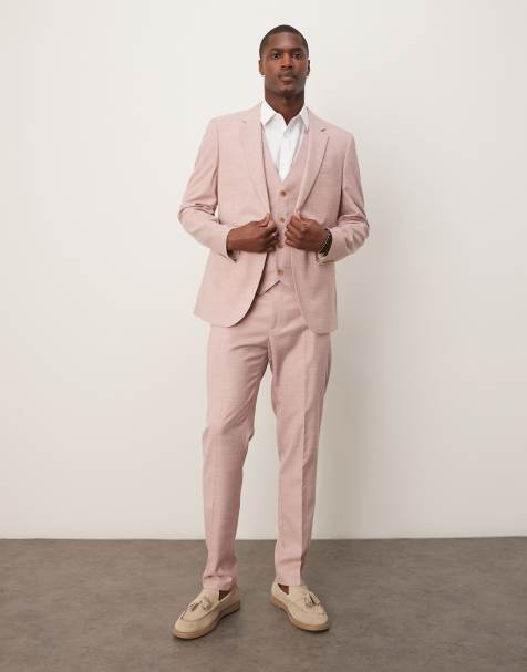 ASOS DESIGN wedding skinny suit jacket in pink texture - view 1