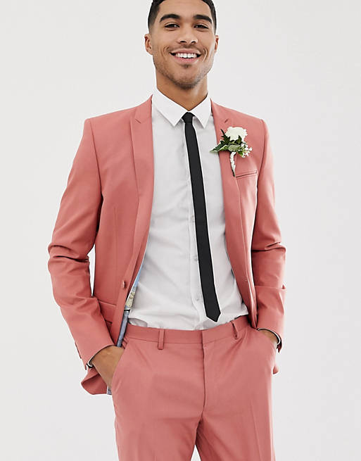 ASOS DESIGN Wedding skinny suit jacket in pink | ASOS