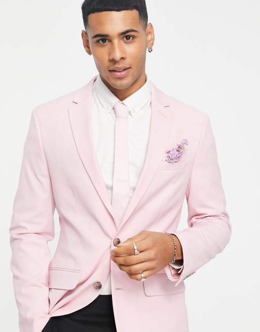 ASOS DESIGN wedding skinny suit jacket in pink | ASOS