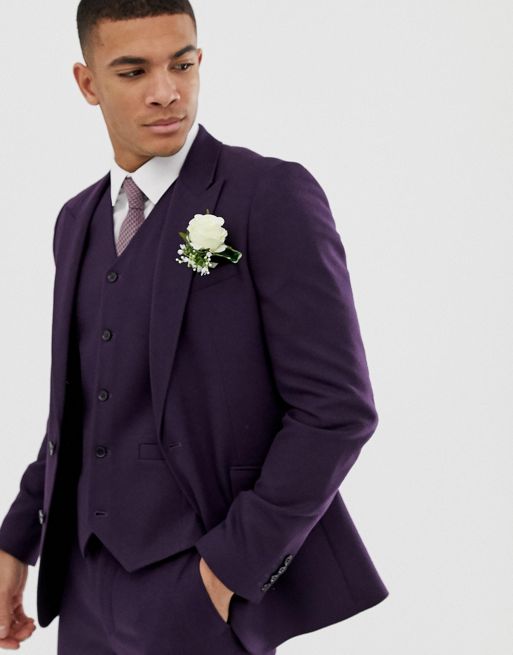 ASOS DESIGN wedding skinny suit jacket in purple micro texture | ASOS
