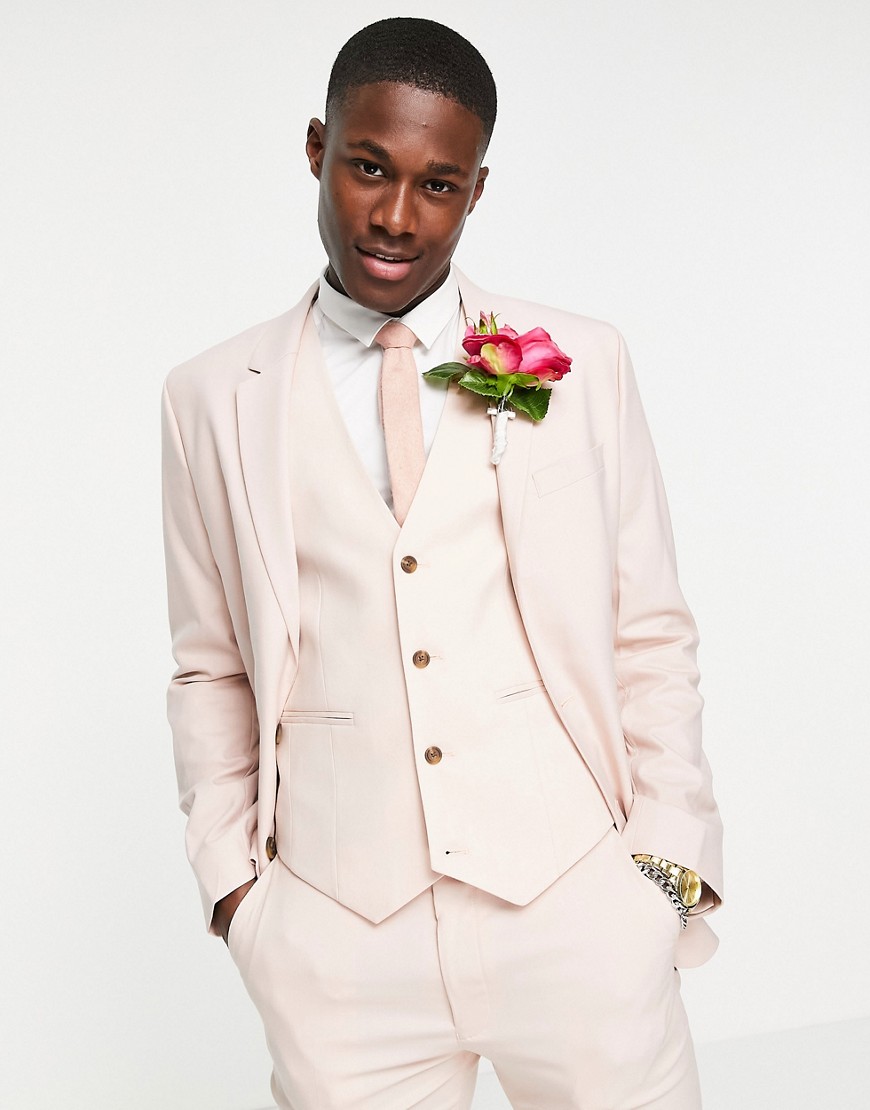 ASOS DESIGN wedding skinny suit jacket in rose-Pink