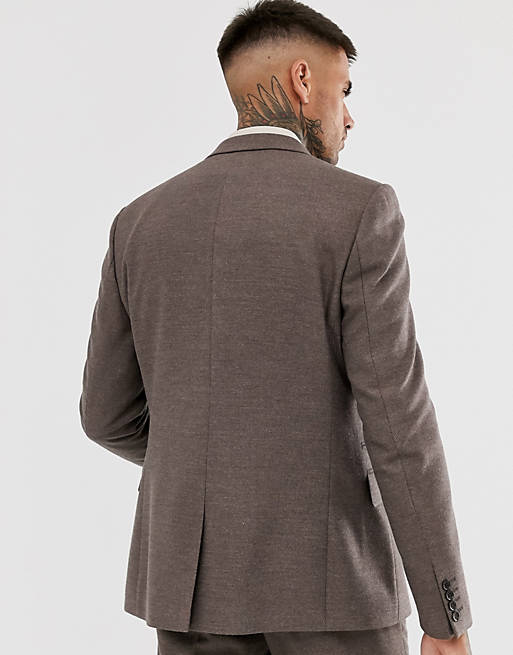 Suits wedding skinny suit jacket in soft brown twill 
