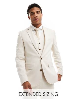 ASOS DESIGN wedding skinny suit jacket in stone textured basketweave-Neutral