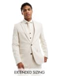 [ASOS DESIGN] ASOS DESIGN wedding skinny suit jacket in stone textured basketweave-Neutral Chest 44 Regular Light stone