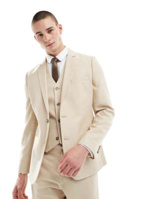 Asos Design Wedding Skinny Suit Jacket In Stone-white