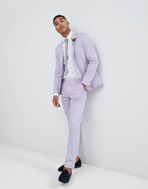 ASOS DESIGN wedding skinny suit jacket in stretch cotton in lilac