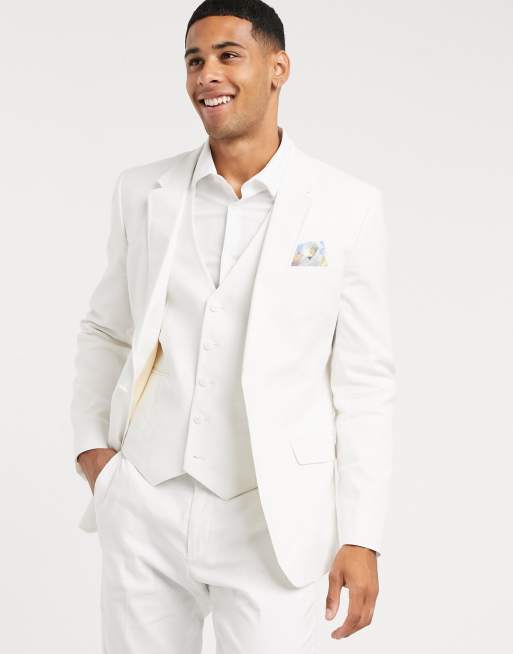 ASOS DESIGN wedding skinny suit jacket in stretch linen mix in white | ASOS