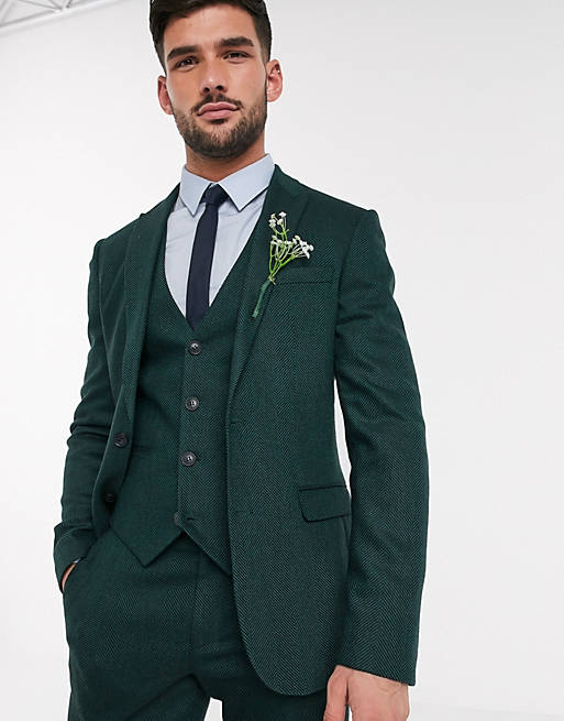 ASOS DESIGN Wedding Super Skinny Suit Jacket In Green Wool Blend Mini ...