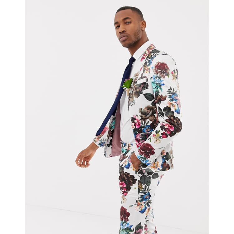 ASOS DESIGN wedding skinny suit jacket with floral print