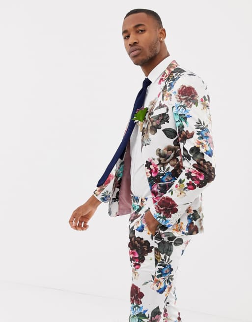 DESIGN wedding skinny suit jacket with floral print | ASOS