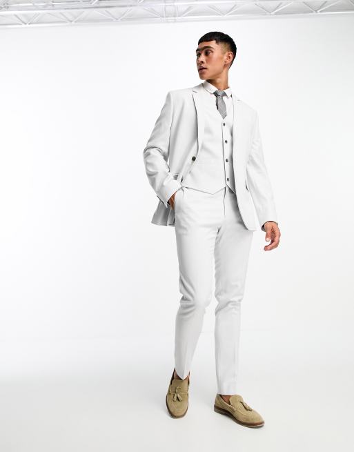 ASOS DESIGN wedding skinny suit jacket with micro texture in ice grey