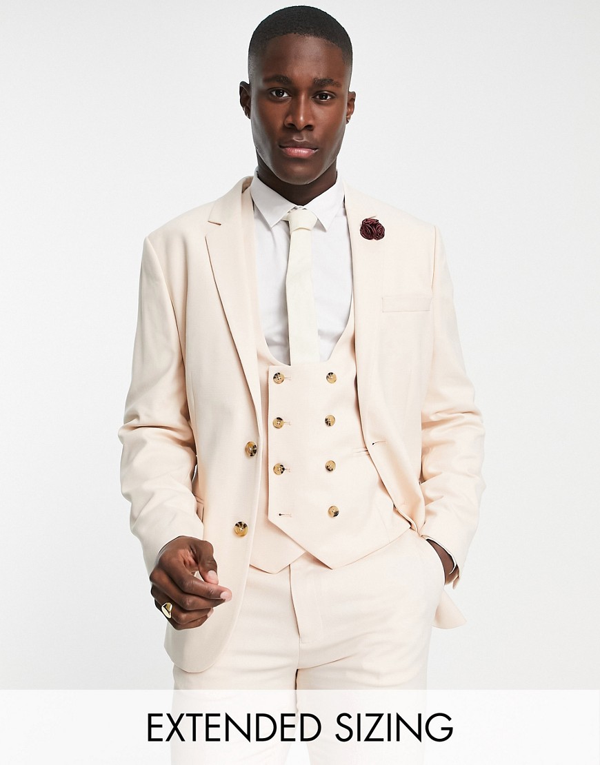 ASOS DESIGN wedding skinny suit jacket with micro texture in stone-Neutral