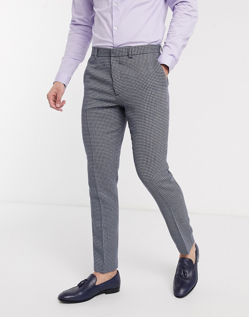 ASOS DESIGN wedding skinny suit pants in blue and gray wool blend microcheck