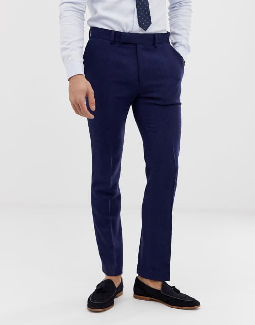 ASOS DESIGN wedding skinny suit in blue wool blend herringbone, 3 of 4
