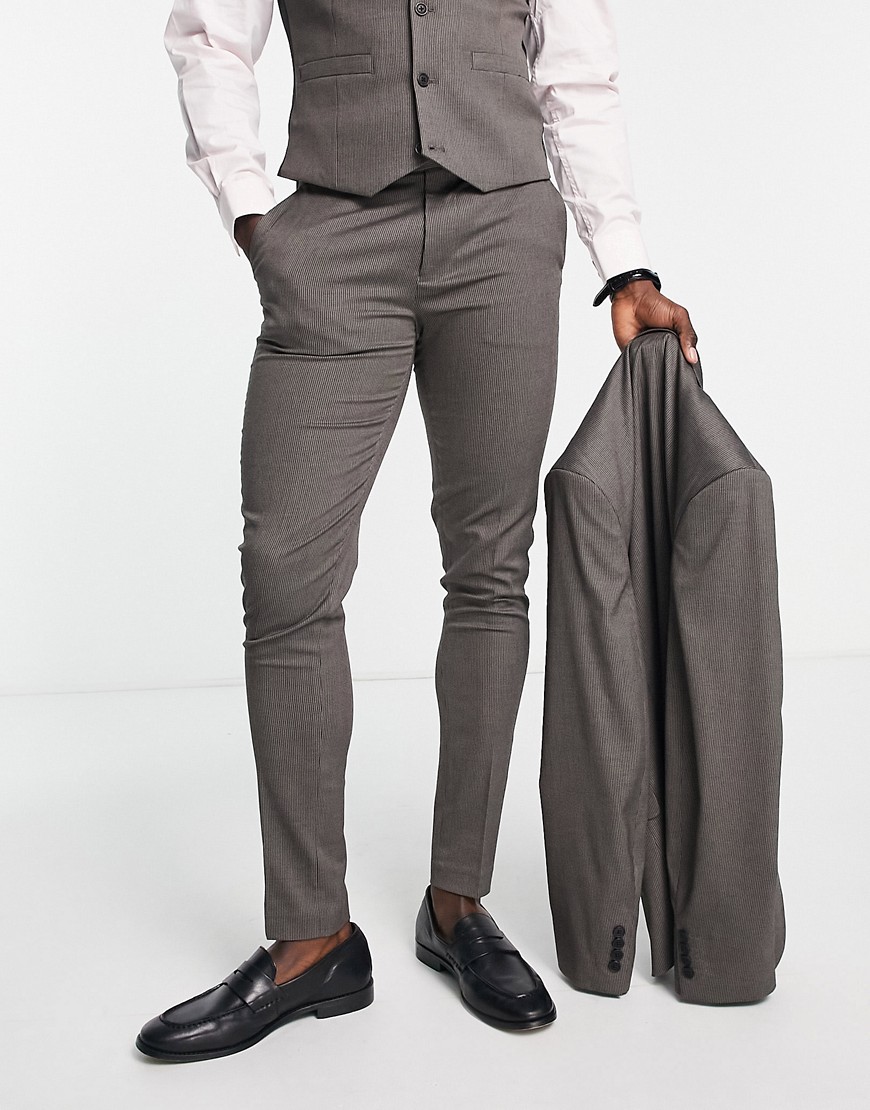 Asos Design Wedding Skinny Suit Pants In Brown Texture